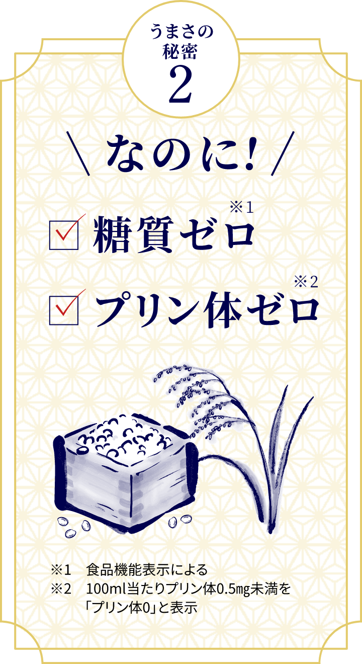 なのに！ 糖質ゼロ プリン体ゼロ ※1 食品機能表示による ※2 100ml当たりプリン体0.5㎎未満を「プリン体0」と表示
